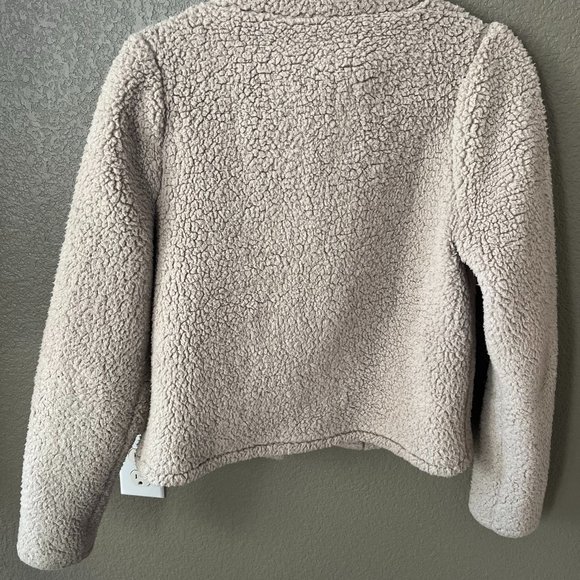Express Fleece Sherpa Jacket Asymmetrical Beige Size S - Picture 2 of 3